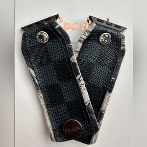 Upcycled LV Damier Cobalt with logo Bow Band for Apple Watch by Sparklbands